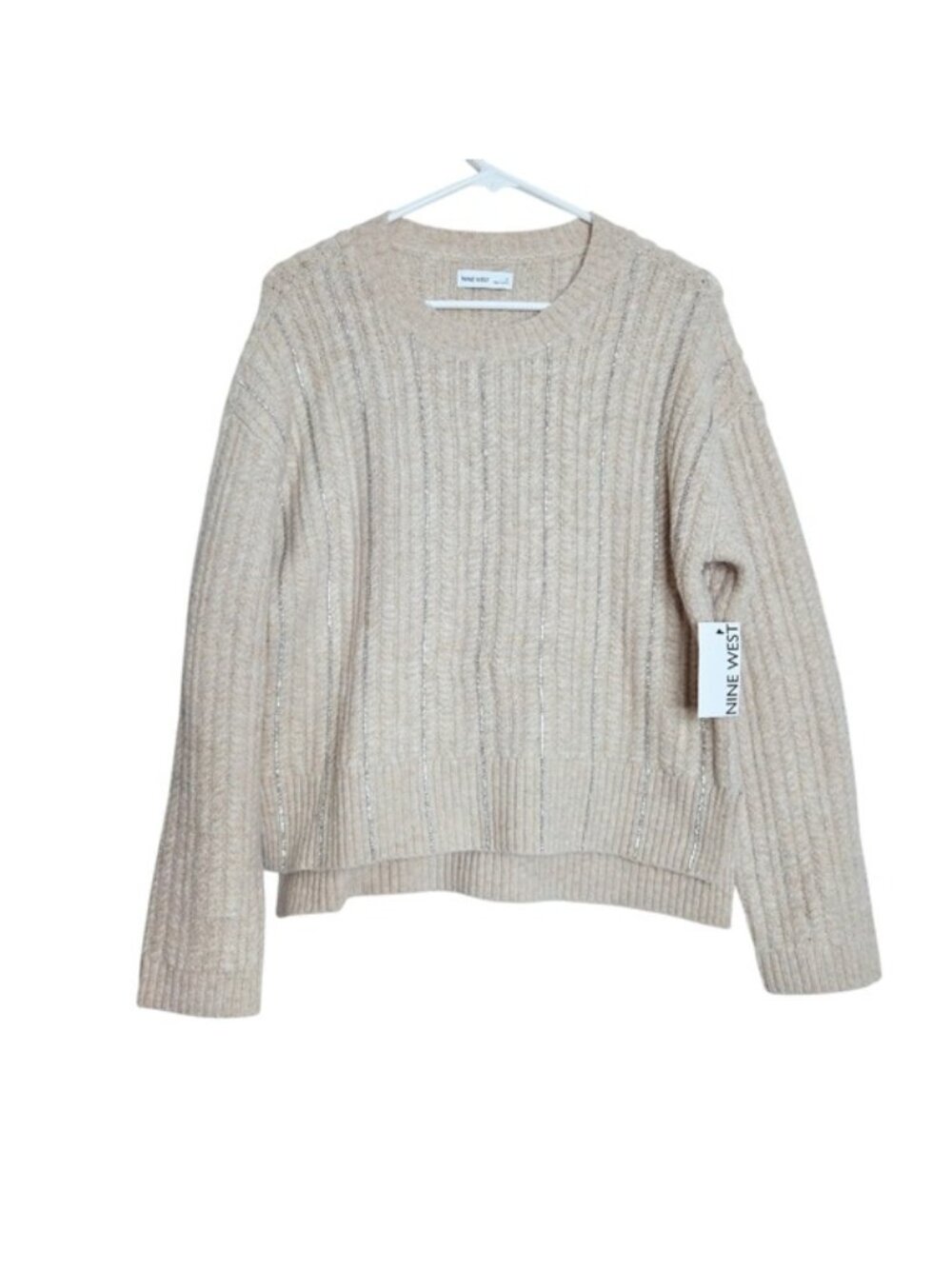 Nine West Oatmeal Cream Tan Jewel Embellished Sweater Women's Size Small New NWT